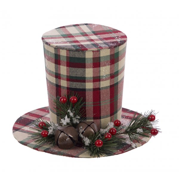 Χριστουγεννιάτικο Διακοσμητικό Καπέλο, Καρό Κόκκινο με Γκι (16cm)